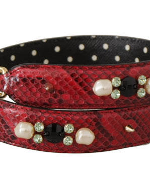 Dolce & Gabbana Red Exotic Leather Crystals Bag Shoulder Strap