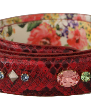 Dolce & Gabbana Red Exotic Leather Crystals Reversible Shoulder Strap