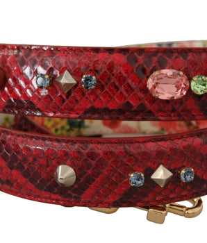 Dolce & Gabbana Red Exotic Leather Crystals Reversible Shoulder Strap