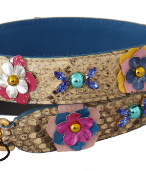 Dolce &amp; Gabbana Beige Python Leather Floral Studded Shoulder Strap