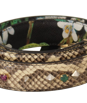 Dolce & Gabbana Beige Exotic Leather Crystals Reversible Shoulder Strap