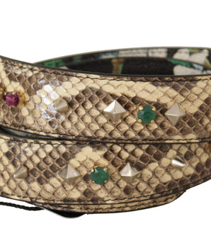 Dolce & Gabbana Beige Exotic Leather Crystals Reversible Shoulder Strap