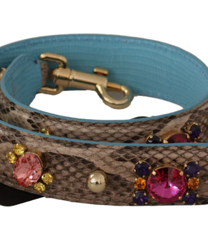 Dolce & Gabbana Brown Exotic Leather Crystals Shoulder Strap