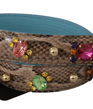 Dolce & Gabbana Brown Exotic Leather Crystals Shoulder Strap