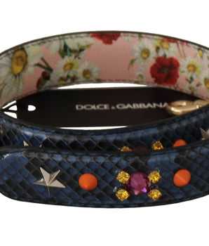 Dolce &amp; Gabbana Blue Exotic Leather Crystals Reversible Shoulder Strap