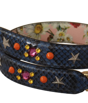 Dolce &amp; Gabbana Blue Exotic Leather Crystals Reversible Shoulder Strap