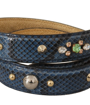 Dolce & Gabbana Blue Exotic Leather Crystals Shoulder Strap