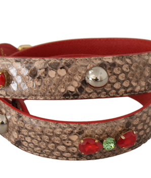 Dolce & Gabbana Brown Python Leather Crystals Shoulder Strap