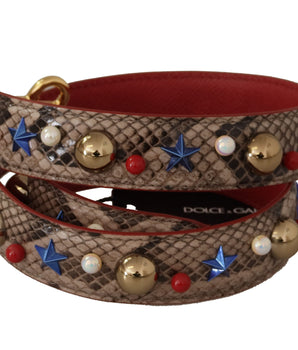 Dolce & Gabbana Brown Python Leather Studded Shoulder Strap