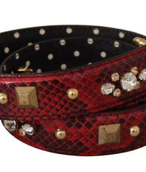 Dolce & Gabbana Red Python Leather Crystals Reversible Shoulder Strap