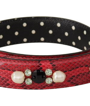 Dolce & Gabbana Red Python Leather Crystals Reversible Shoulder Strap