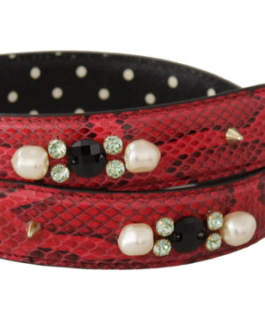 Dolce & Gabbana Red Python Leather Crystals Reversible Shoulder Strap