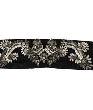 Dolce & Gabbana Black Silk Brass Crystal Embellished Waist Belt