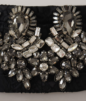 Dolce & Gabbana Black Silk Brass Crystal Embellished Waist Belt
