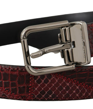 Dolce & Gabbana Red Exotic Leather Metal Logo Buckle Belt