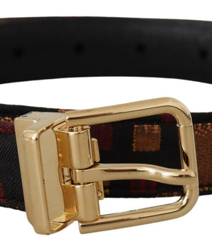 Dolce & Gabbana Multicolor Leather Jacquard Gold Metal Buckle Belt