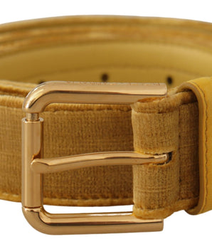 Dolce &amp; Gabbana Yellow Velvet Gold Metal Logo Engraved Buckle Belt