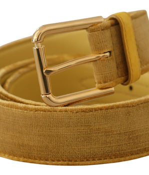 Dolce &amp; Gabbana Yellow Velvet Gold Metal Logo Engraved Buckle Belt