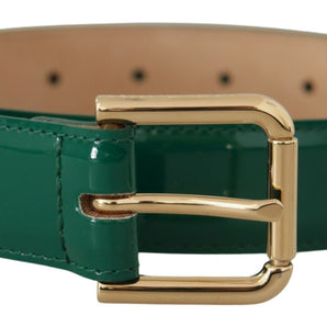 Dolce & Gabbana Elegant Green Leather Belt with Gold Buckle Detail