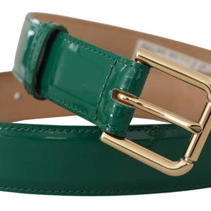 Dolce &amp; Gabbana Elegant Green Leather Belt with Gold Buckle Detail