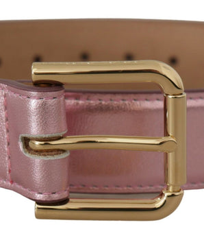 Dolce & Gabbana Metallic Pink Polished Leather Logo Metal Buckle Belt