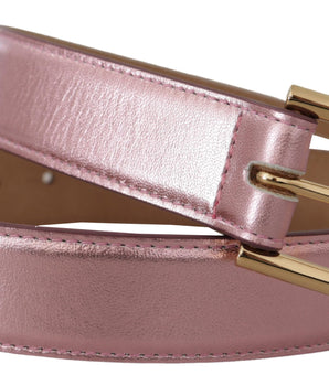 Dolce & Gabbana Metallic Pink Polished Leather Logo Metal Buckle Belt