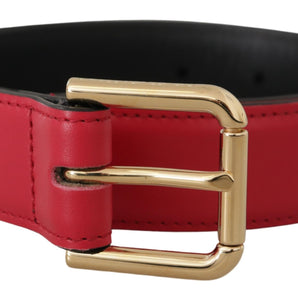 Dolce &amp; Gabbana Elegant Red Leather Belt with Gold-Tone Buckle