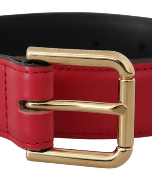 Dolce &amp; Gabbana Red Calf Leather Gold Tone Logo Metal Buckle Belt