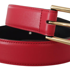 Dolce &amp; Gabbana Elegant Red Leather Belt with Gold-Tone Buckle