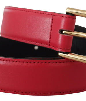 Dolce &amp; Gabbana Red Calf Leather Gold Tone Logo Metal Buckle Belt