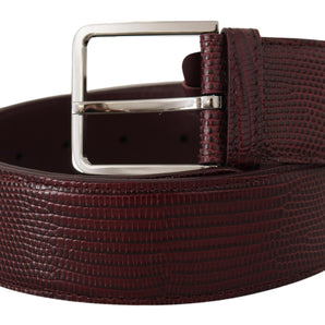 Dolce &amp; Gabbana Elegant Maroon Leather Belt with Engraved Buckle