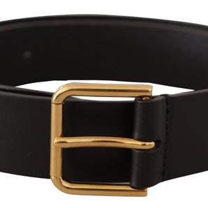 Dolce &amp; Gabbana Elegant Black Leather Belt with Gold-Tone Buckle