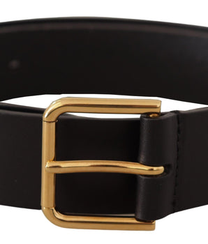 Dolce & Gabbana Black Calf Leather Gold Tone Logo Metal Buckle Belt