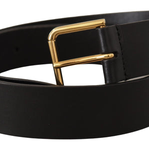 Dolce &amp; Gabbana Elegant Black Leather Belt with Gold-Tone Buckle