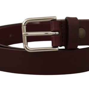 Dolce &amp; Gabbana Elegant Maroon Leather Belt with Logo Buckle