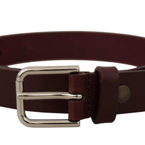 Dolce &amp; Gabbana Elegant Maroon Leather Belt with Logo Buckle