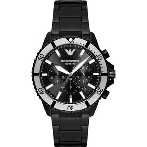 Emporio Armani Sleek Black Steel Chronograph Timepiece