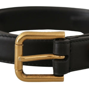 Dolce &amp; Gabbana Elegant Black Leather Logo Belt