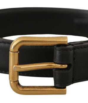 Dolce & Gabbana Black Leather Embellished Crystal Logo Belt