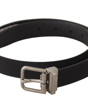 Dolce & Gabbana Black Canvas Leather Silver Tone Metal Buckle Belt