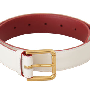 Dolce &amp; Gabbana Elegant White Leather Belt with Engraved Buckle