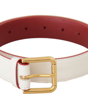 Dolce & Gabbana White Calf Leather Two-Toned Gold Metal Buckle Belt