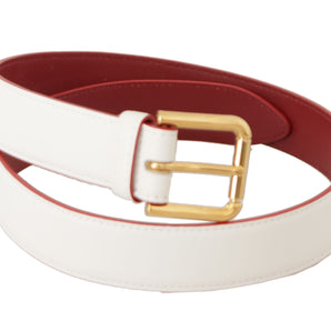 Dolce &amp; Gabbana Elegant White Leather Belt with Engraved Buckle