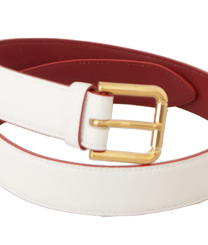 Dolce & Gabbana White Calf Leather Two-Toned Gold Metal Buckle Belt