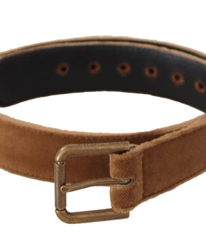 Dolce & Gabbana Brown Velvet Bronze Vintage Logo Metal Buckle Belt