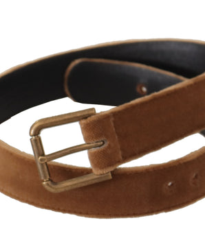 Dolce & Gabbana Brown Velvet Bronze Vintage Logo Metal Buckle Belt