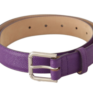 Dolce &amp; Gabbana Elegant Purple Leather Belt with Logo Buckle