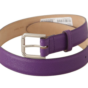 Dolce &amp; Gabbana Elegant Purple Leather Belt with Logo Buckle