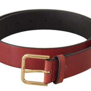 Dolce &amp; Gabbana Elegant Red Leather Belt with Engraved Buckle