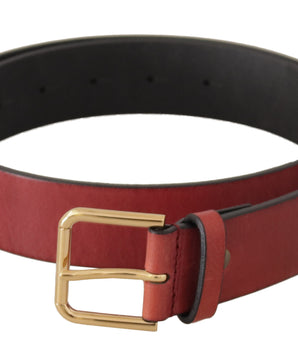 Dolce & Gabbana Red Leather Gold Logo Engraved Metal Buckle Belt